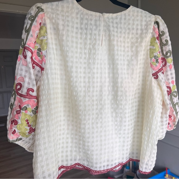 THML White Embroidered Cotton Top with Pink & Green Floral Detail - Picture 5 of 6